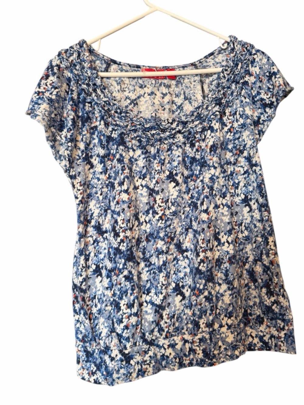 Elle Blue Multi Floral Scoop-Neck Short Sleeve Top